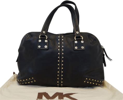 michael kors tote black leather w gold studs and padlock|Michael Kors black nylon tote.